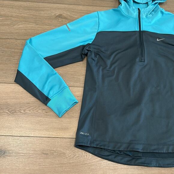 NIKE Gray Blue Dri-Fit Half-Zip Fleece Pullover Running Active Hoodie Size Large - Picture 4 of 13
